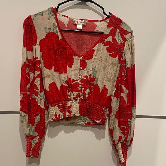 BOG Collective Floral Red and tan Women's crop top XS - Picture 1 of 4